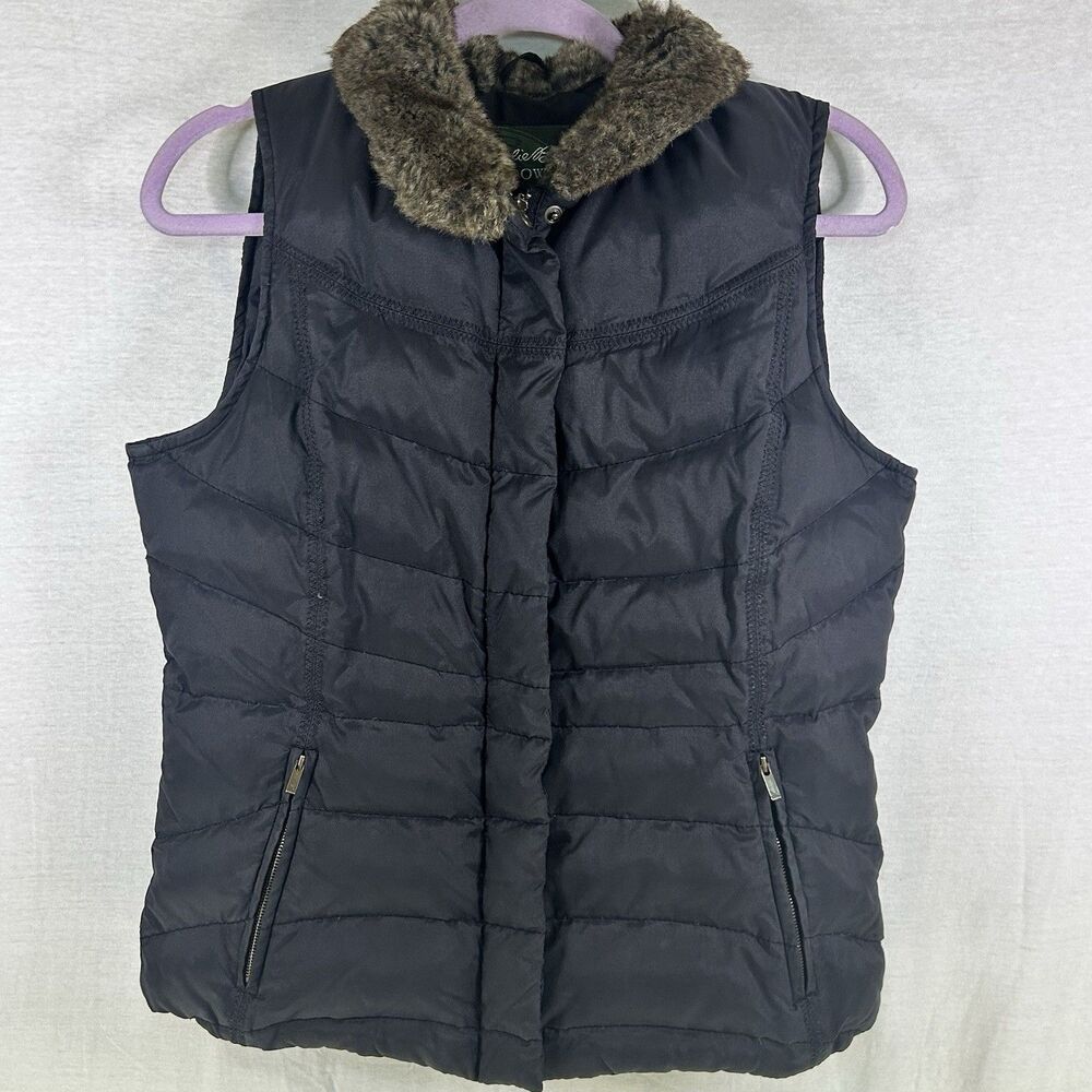 Eddie Bauer Black Goose Down Puffer Vest with Faux Fur Collar Women‎ Size Medium